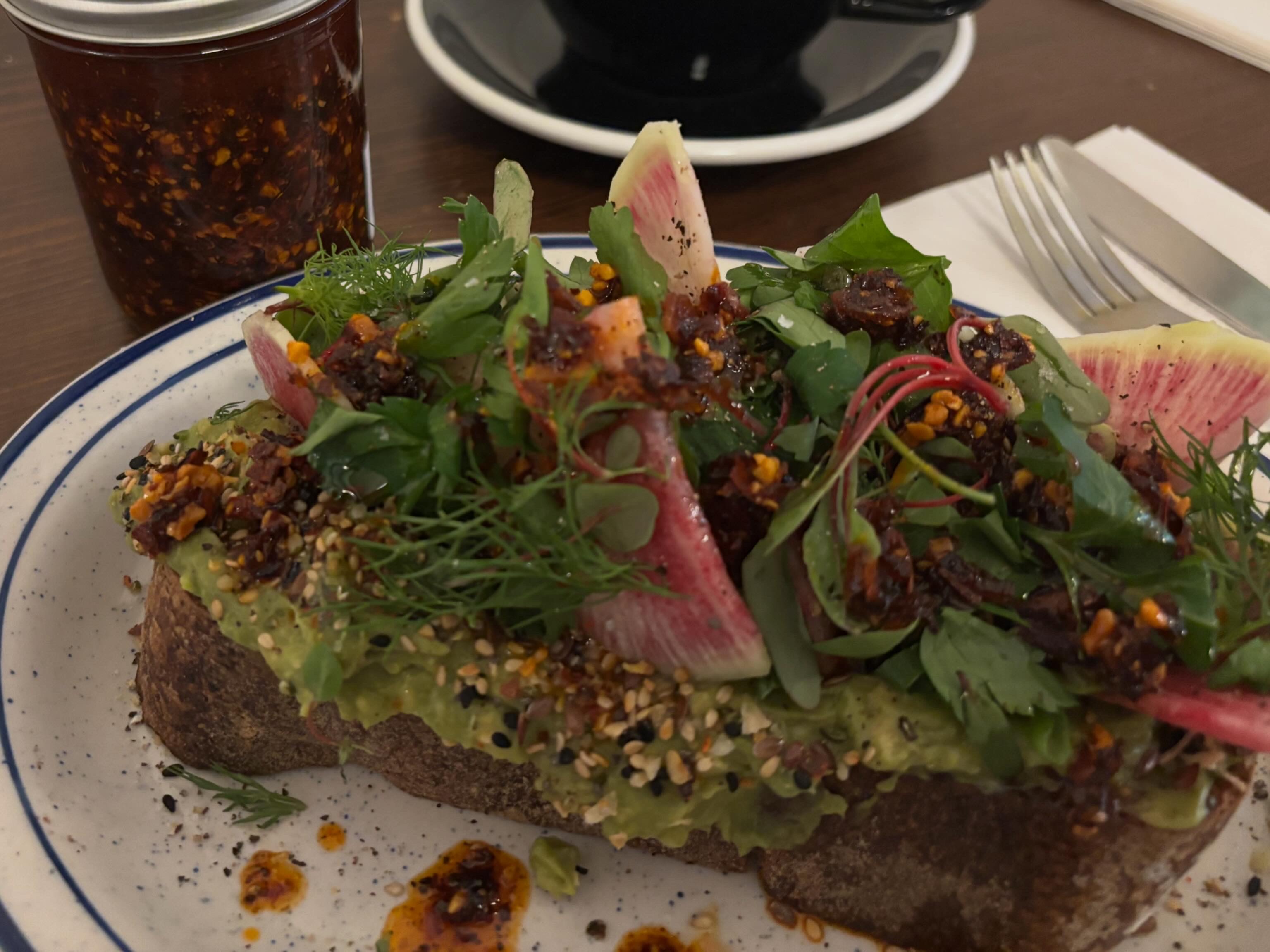 Chili crisp on avocado toast